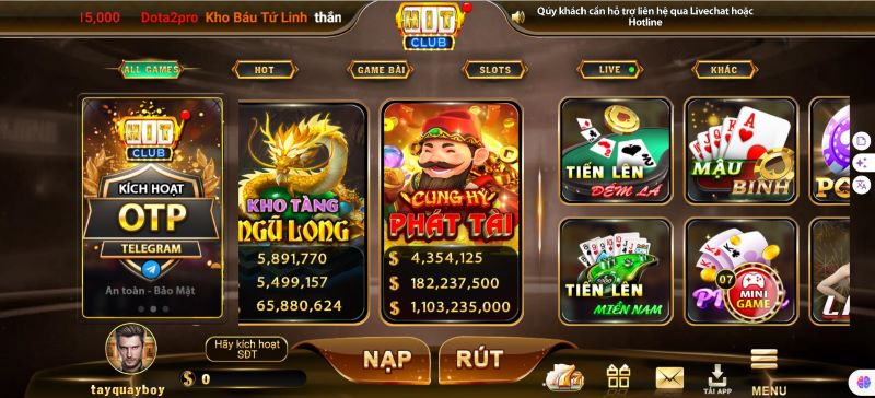 Nổ hũ Hitclub - Sân chơi cách mạng hóa lĩnh vực slot game 2 Giao diện cổng game cực kỳ bắt mắt
